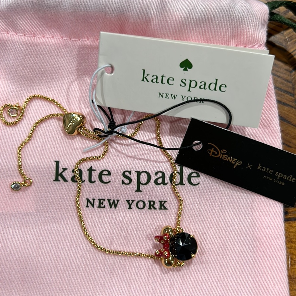 Kate Spade x Disney Minnie Mouse Gold Slider Lariat Bracelet K9172 New